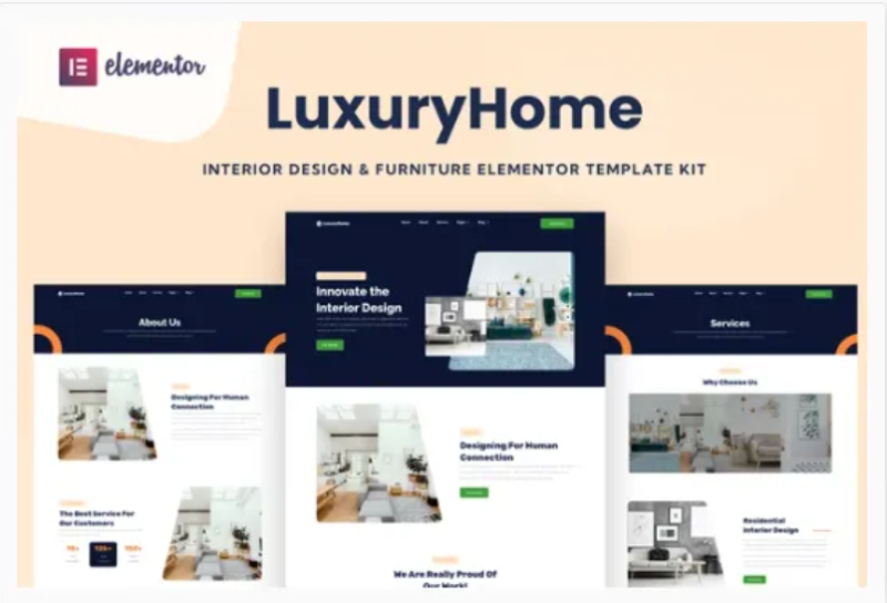 LuxuryHome – Interior Design & Furniture Elementor Template Kit