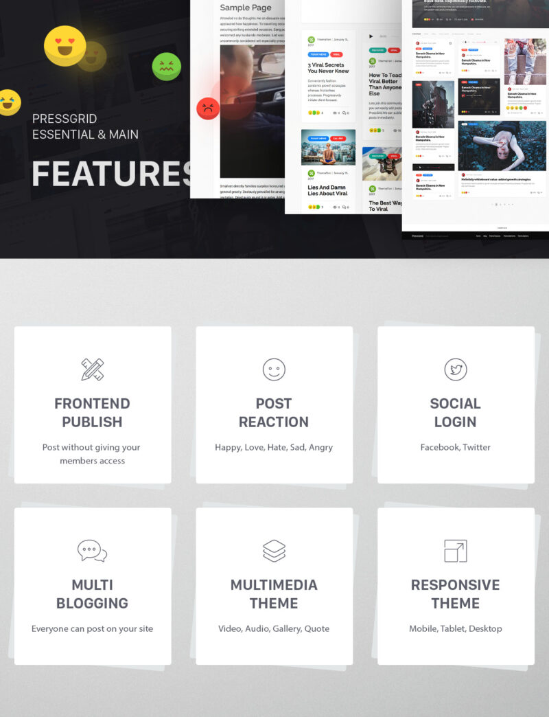 PRESSGRID – FRONTEND PUBLISH REACTION & MULTIMEDIA THEME 1.3.1