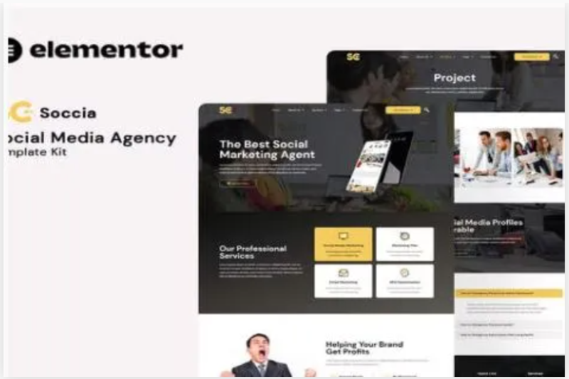 Soccia – Social Media Agency Elementor Template Kit