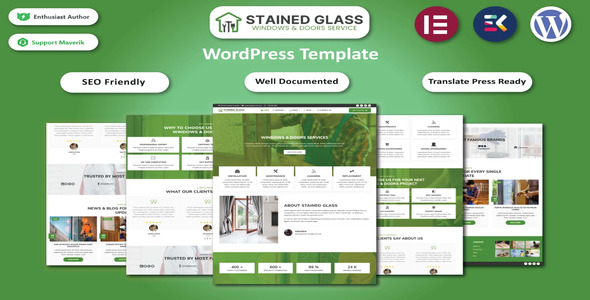 Stained Glass Windows & Doors Services WordPress Template