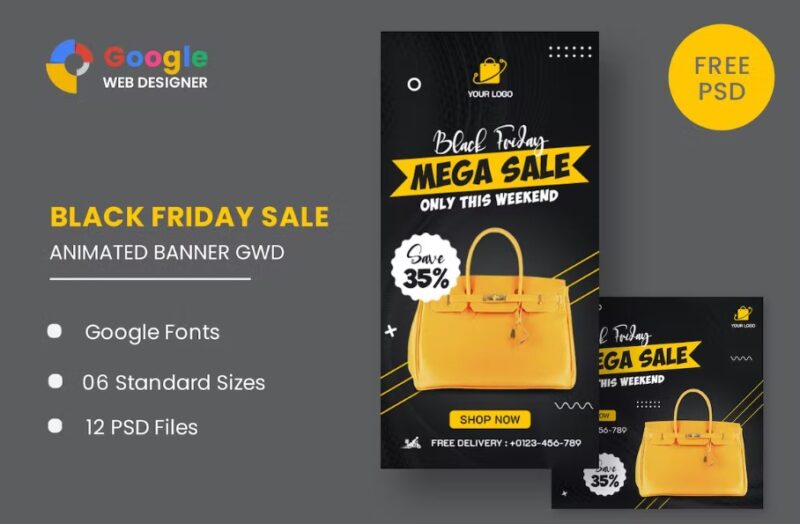 Black Friday Mega Sale HTML5 Banner Ads GWD vLatest Version