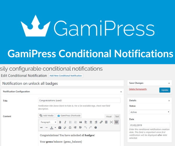 GamiPress Conditional Notifications – WordPress Plugin 1.1.3